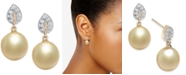 Macy's Cultured Golden South Sea Pearl (9mm) & Diamond (1/8 ct. t.w.) Drop Earrings in 14k Gold